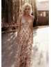Rose Gold Sequined Fringe Boho Beach Fashion Wedding Dress